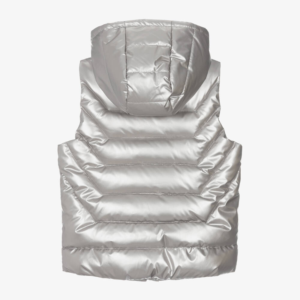 Mayoral-Girls Metallic Silver Hooded Vest | Childrensalon Outlet