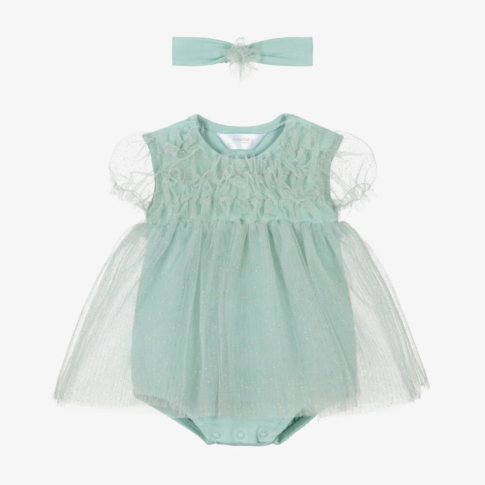 Mayoral Newborn-فستان تول لامع باللون النعناعي للبنات | Childrensalon Outlet