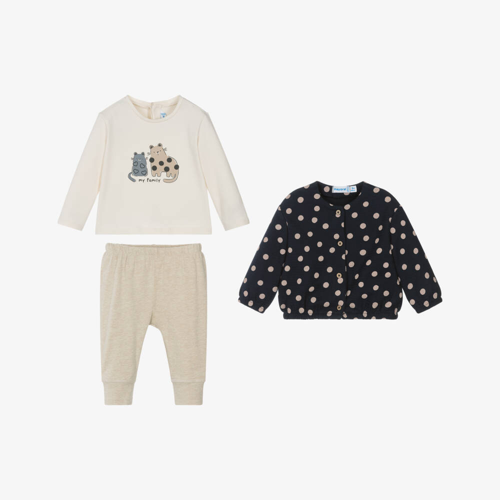 Mayoral-Girls Navy Blue & Beige Legging Set | Childrensalon Outlet