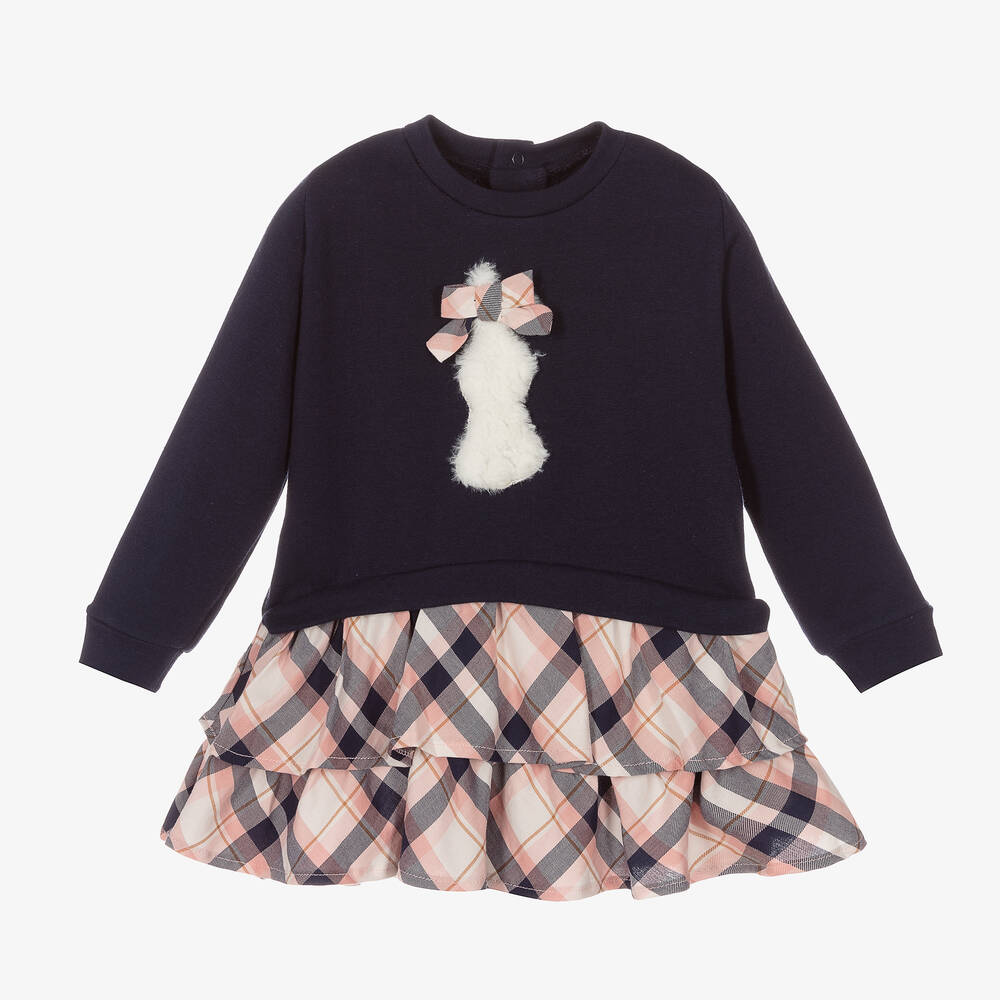 Mayoral - Girls Navy Blue Checked Dress | Childrensalon