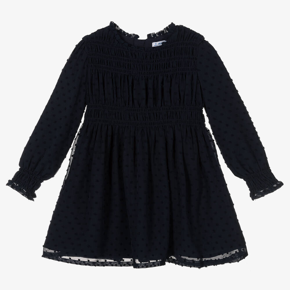 Mayoral - Girls Navy Blue Chiffon Dress | Childrensalon