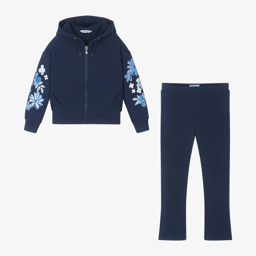 Mayoral Girls Navy Blue Cotton Flower Tracksuit