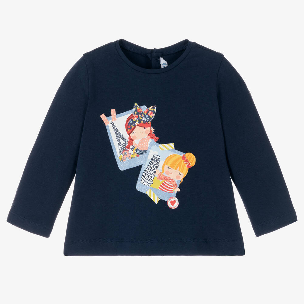 Mayoral - Girls Navy Blue Cotton Jersey Top | Childrensalon