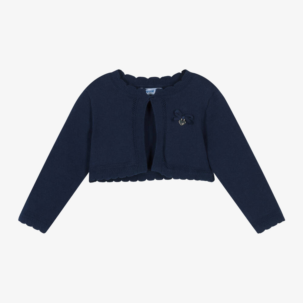 Mayoral-Girls Navy Blue Cotton Knit Cardigan | Childrensalon Outlet