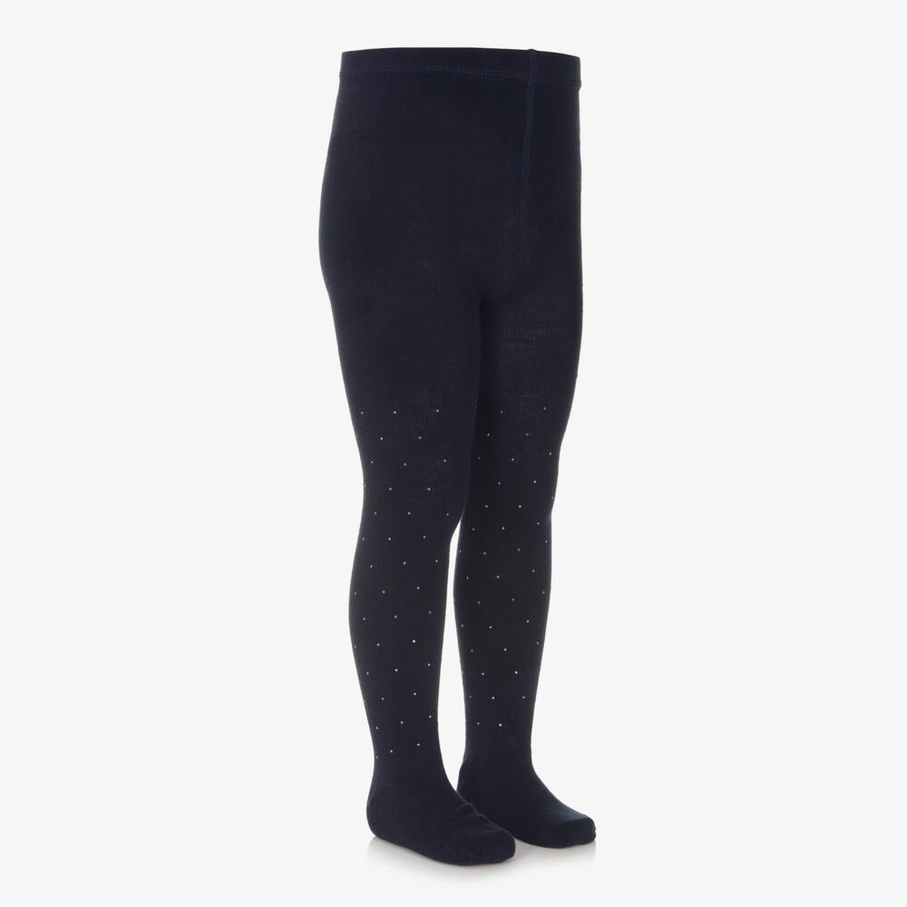Mayoral-Girls Navy Blue Cotton Knit Tights with Blue Studs | Childrensalon Outlet