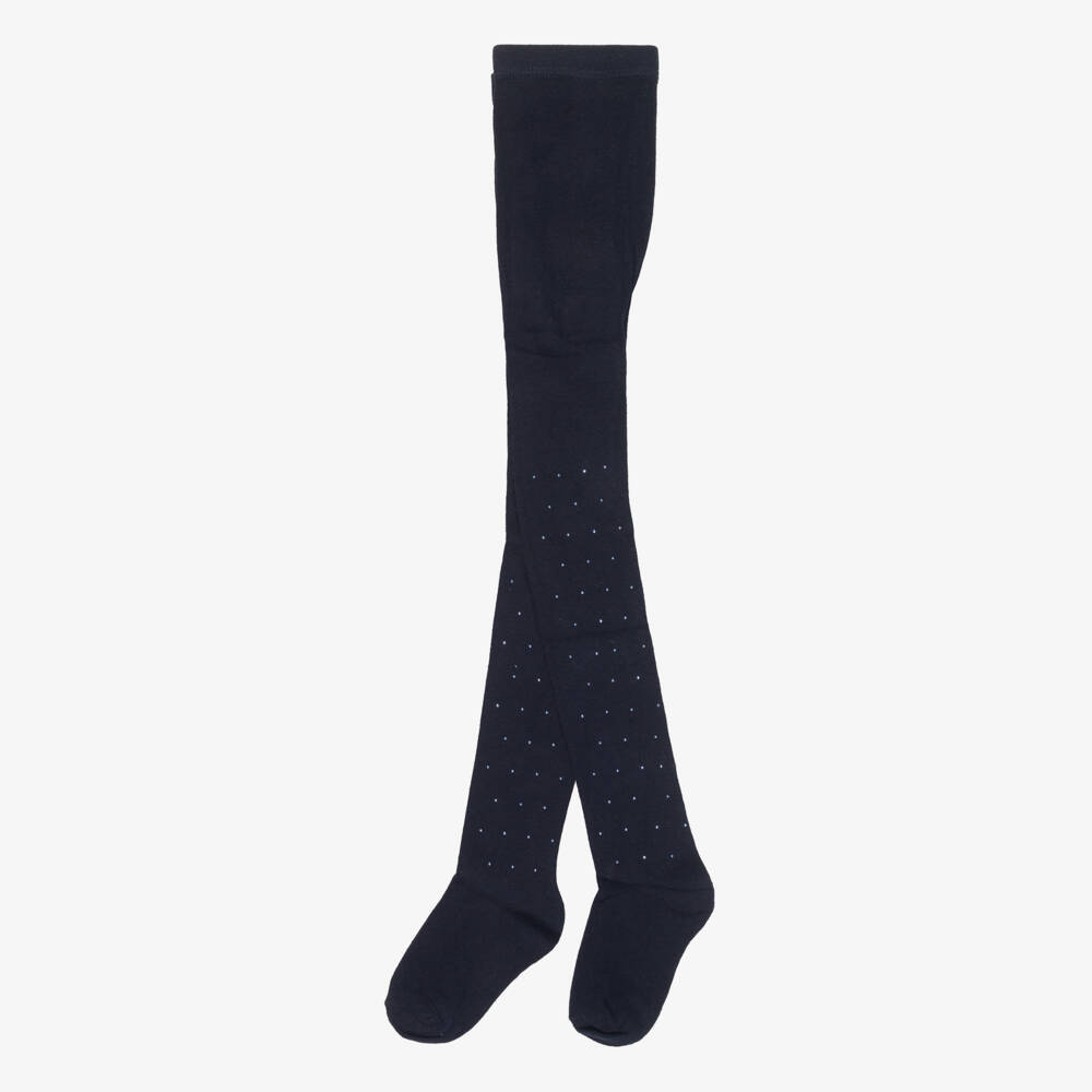 Mayoral-Girls Navy Blue Cotton Knit Tights with Blue Studs | Childrensalon Outlet