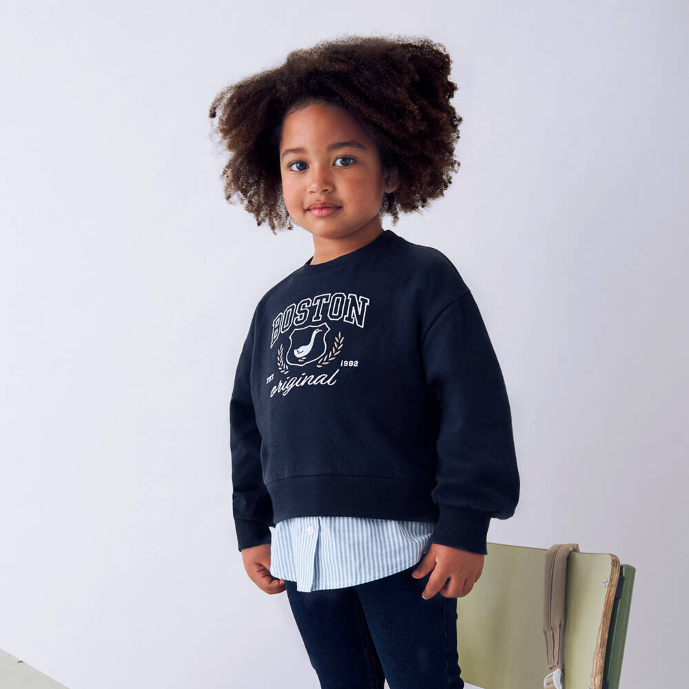 Mayoral-Girls Navy Blue Cotton Layered-Look Sweatshirt | Childrensalon Outlet