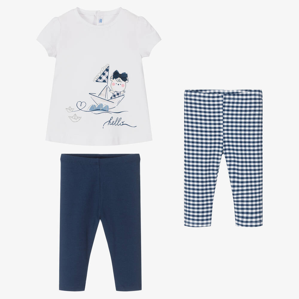 Mayoral - Girls Navy Blue Cotton Leggings Set | Childrensalon