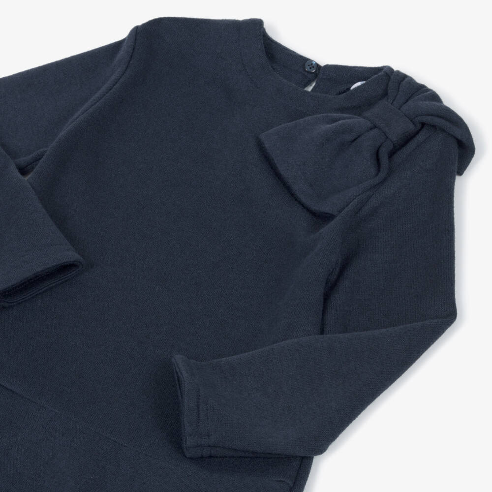 Mayoral-Girls Navy Blue Dress with Bow | Childrensalon Outlet