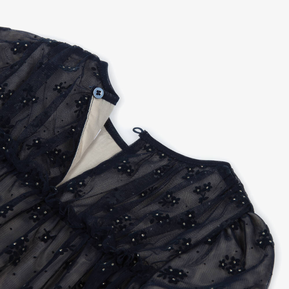 Mayoral-Girls Navy Blue Floral Tulle Dress with Diamantés | Childrensalon Outlet