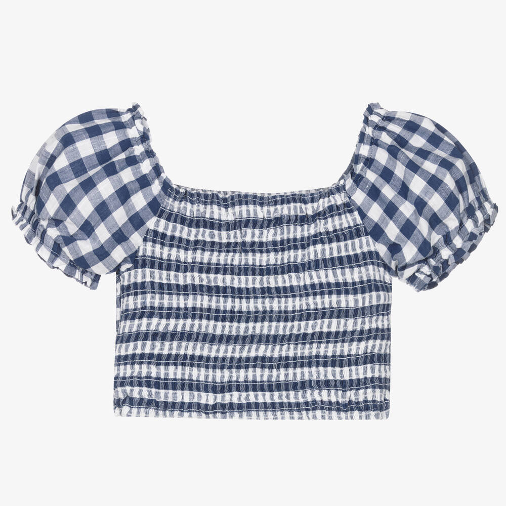 Mayoral - Girls Navy Blue Gingham Blouse | Childrensalon