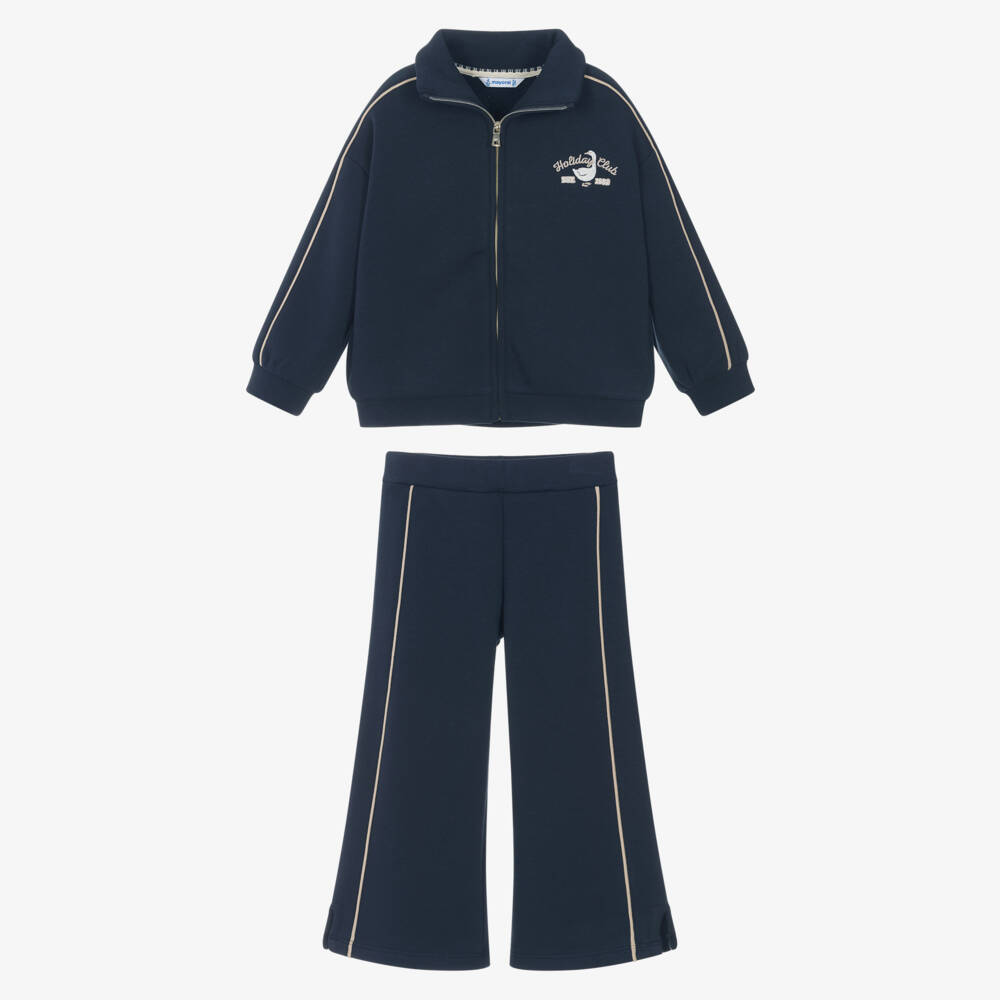 Mayoral-Girls Navy Blue Jersey Tracksuit with Zip-Up Top | Childrensalon Outlet