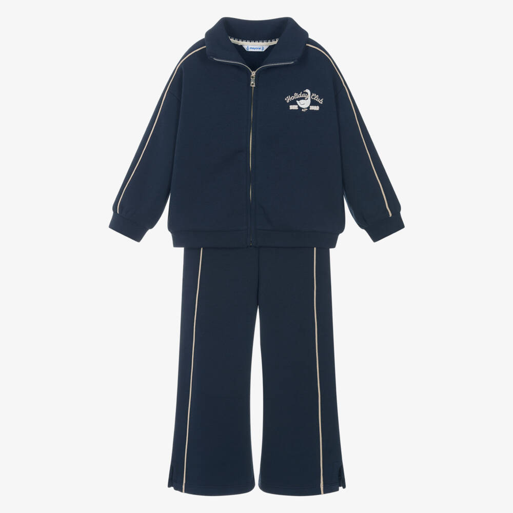 Mayoral-Girls Navy Blue Jersey Tracksuit with Zip-Up Top | Childrensalon Outlet