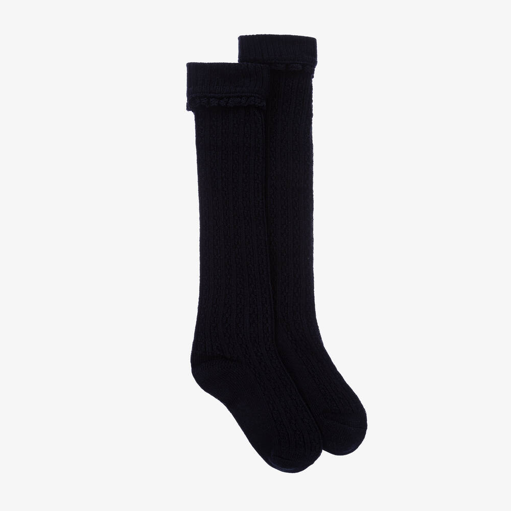 Mayoral - Girls Navy Blue Knee High Cotton Socks | Childrensalon