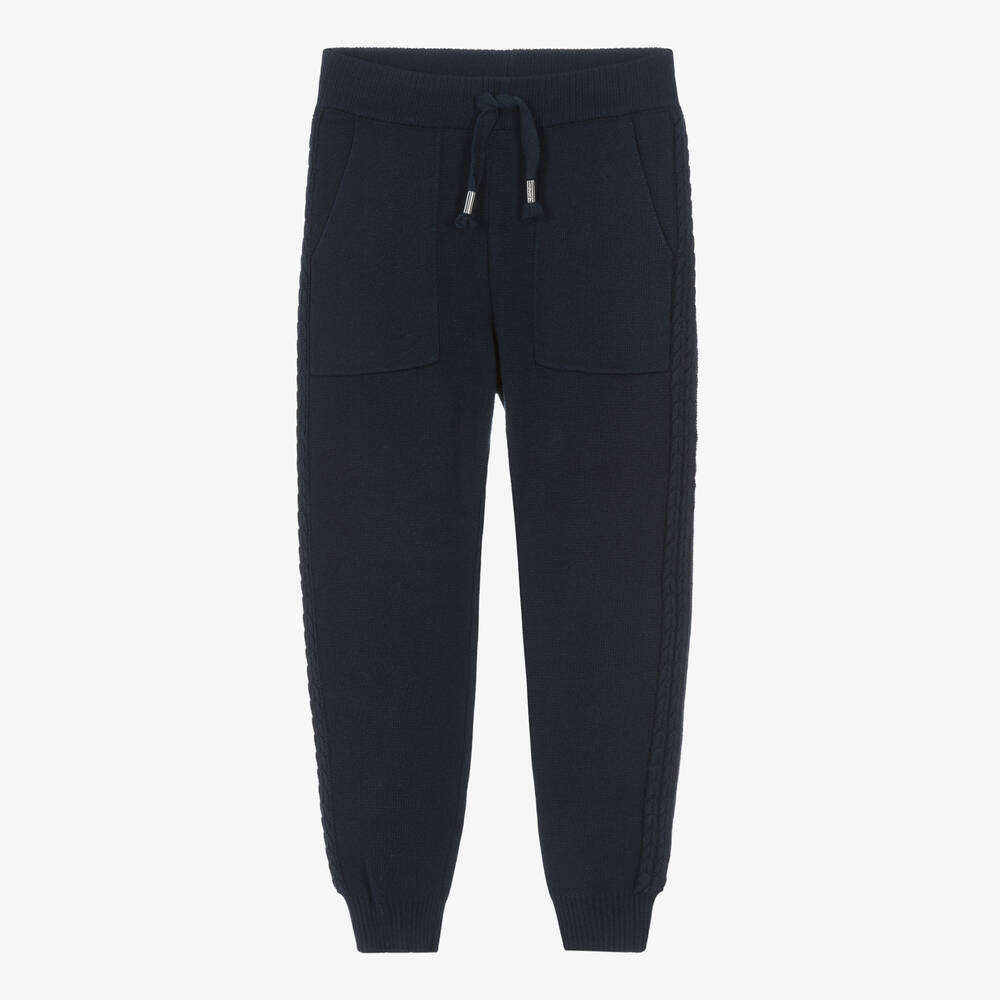 Mayoral - Girls Navy Blue Knitted Joggers | Childrensalon