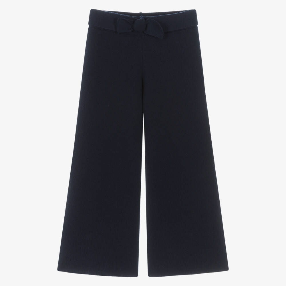 Mayoral-Girls Navy Blue Knitted Wide-Leg Trousers | Childrensalon Outlet