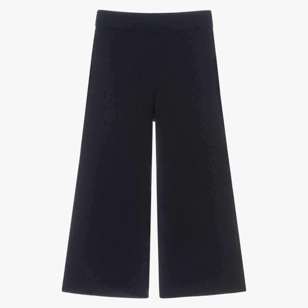 Mayoral-Girls Navy Blue Knitted Wide-Leg Trousers | Childrensalon Outlet