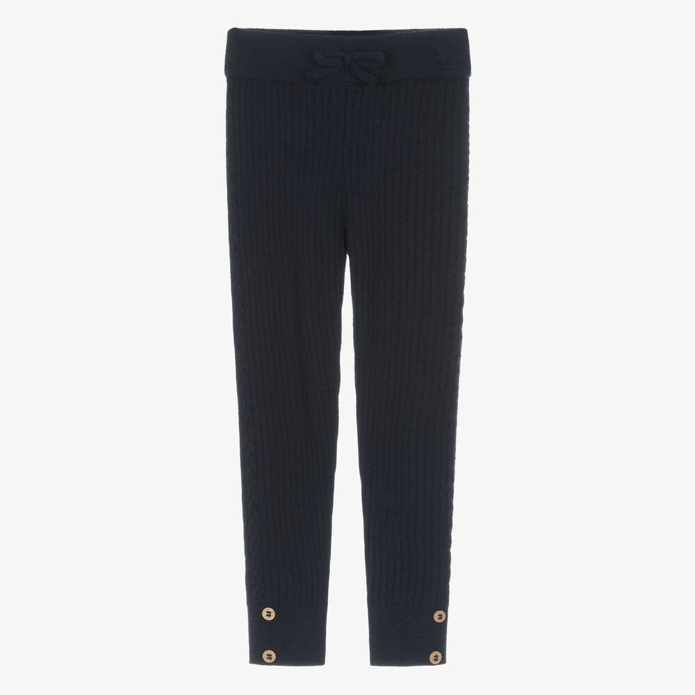 Mayoral - Girls Navy Blue Ribbed Knit Leggings | Childrensalon