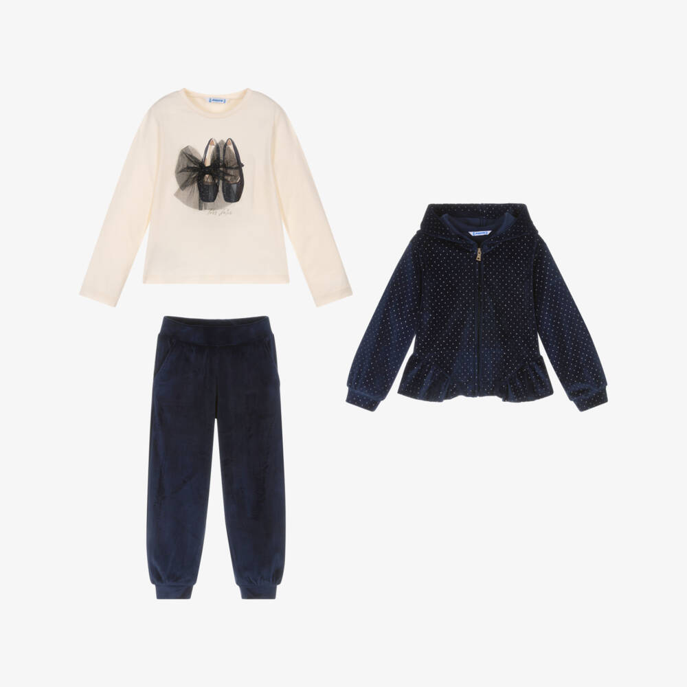 Mayoral-Girls Navy Blue Sparkly Velour Tracksuit Set | Childrensalon Outlet