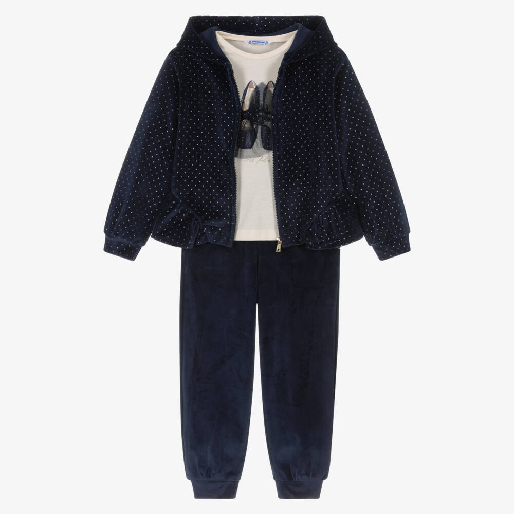 Mayoral-Girls Navy Blue Sparkly Velour Tracksuit Set | Childrensalon Outlet