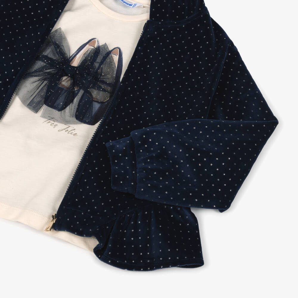 Mayoral-Girls Navy Blue Sparkly Velour Tracksuit Set | Childrensalon Outlet