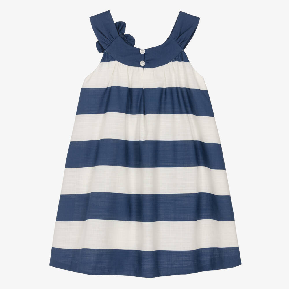 Mayoral-Girls Navy Blue Striped Floral Frock | Childrensalon Outlet