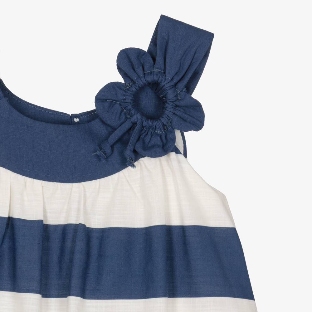 Mayoral-Girls Navy Blue Striped Floral Frock | Childrensalon Outlet