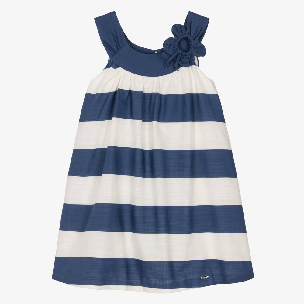 Mayoral-Girls Navy Blue Striped Floral Frock | Childrensalon Outlet