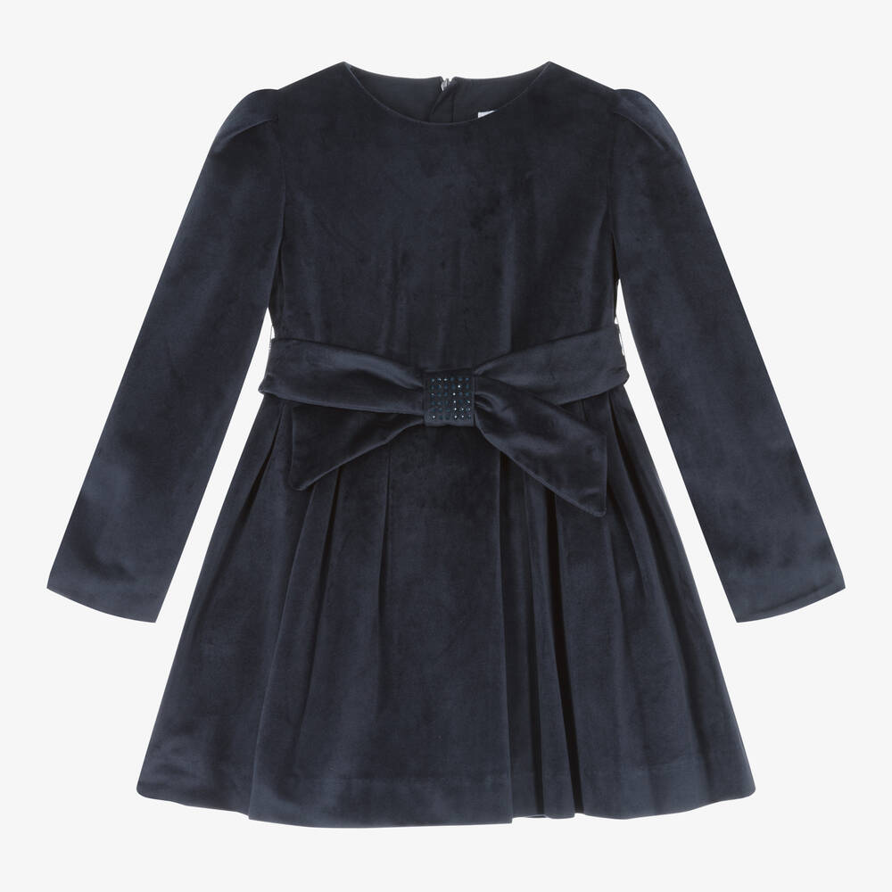 Mayoral - Robe bleu marine en velours fille | Childrensalon