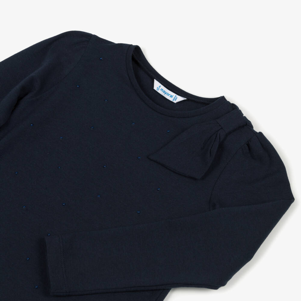Mayoral-Girls Navy Faux Pearl Top | Childrensalon Outlet