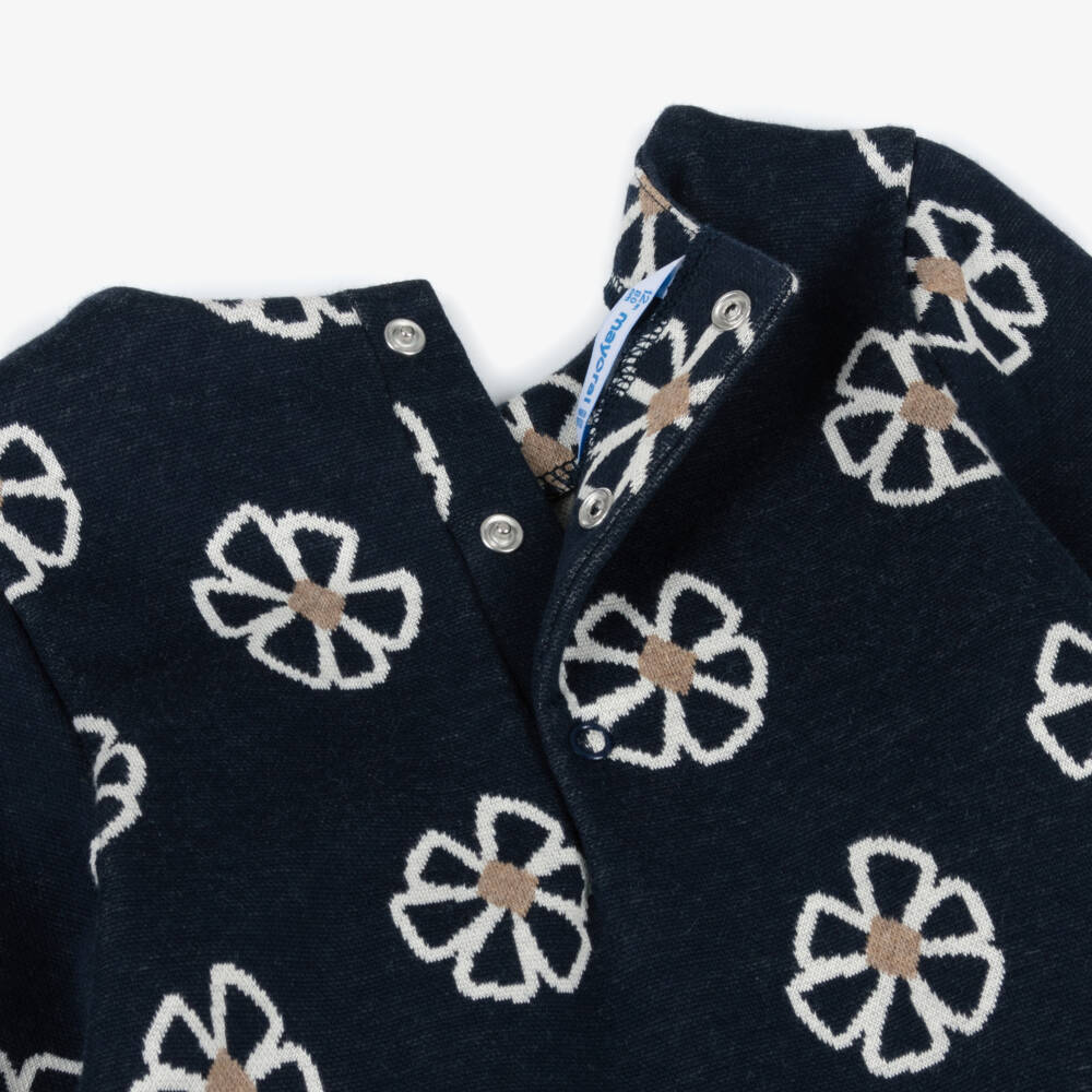 Mayoral-Платье из синего трикотажа с цветочным узором для девочек | Childrensalon Outlet