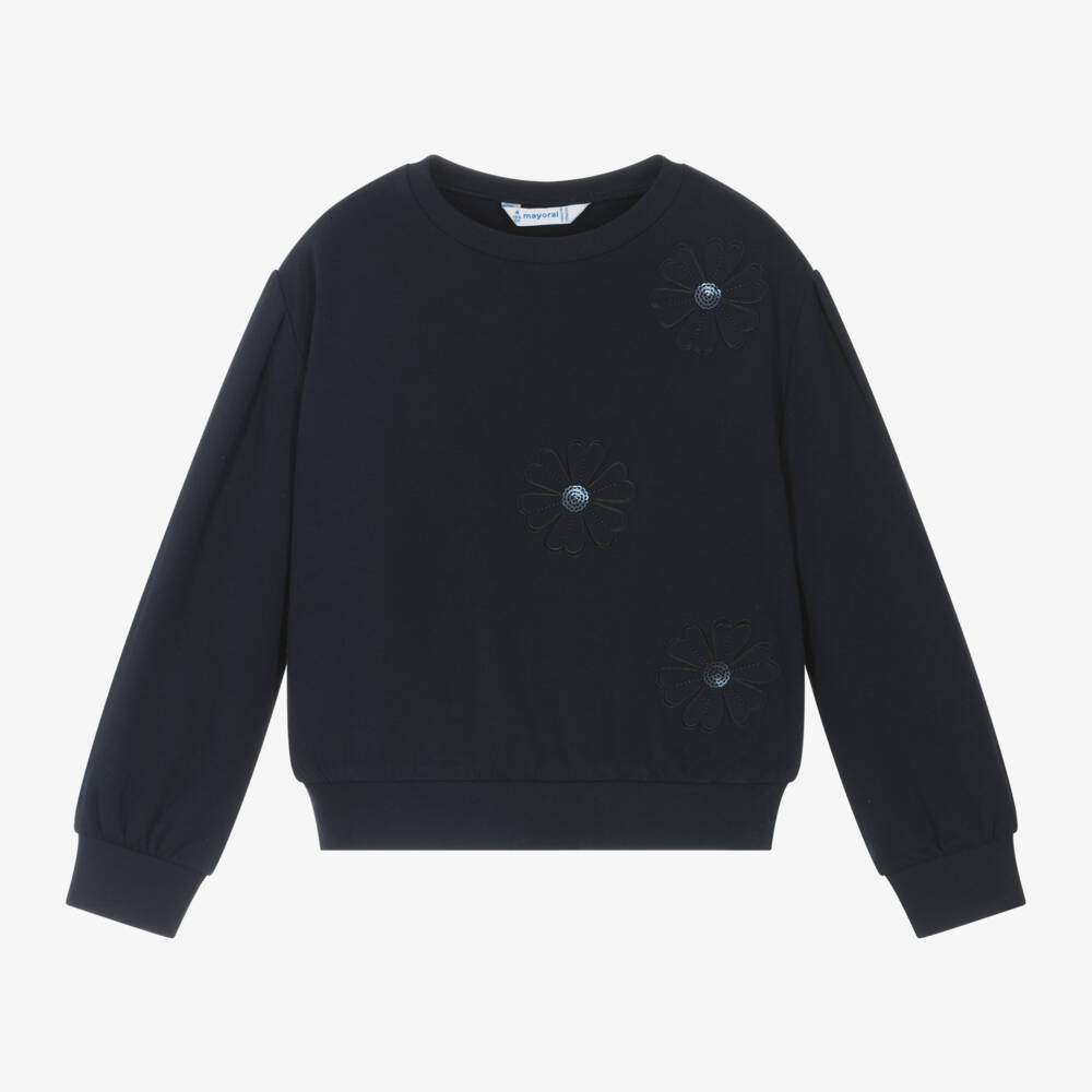 Mayoral-Girls Navy Floral Jersey Top | Childrensalon Outlet