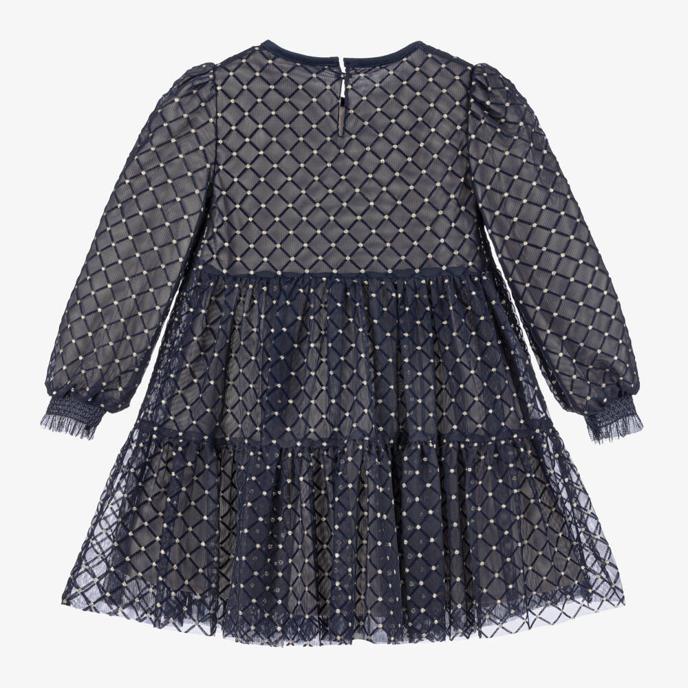 Mayoral-Girls Navy Glitter Tulle Gown | Childrensalon Outlet