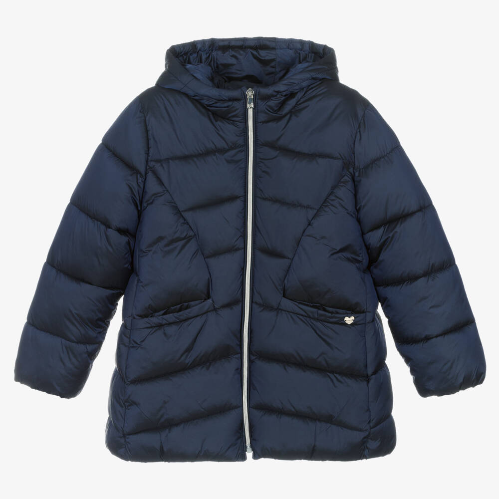 Mayoral-Girls Navy Hooded Quilted Jacket | Childrensalon Outlet