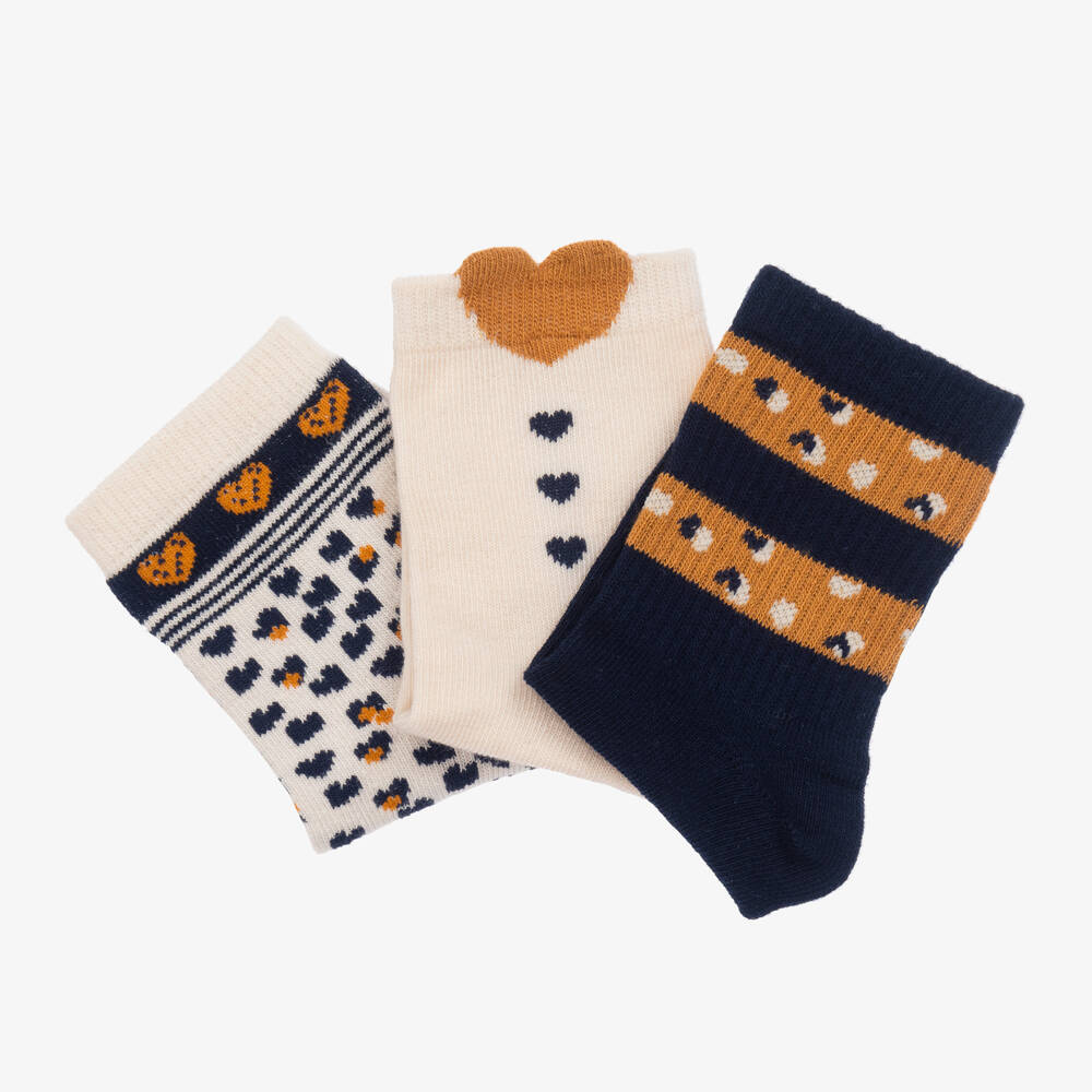 مايورال-جوارب قطن لون عاجي وأزرق للبنات (عدد 3) | Childrensalon Outlet
