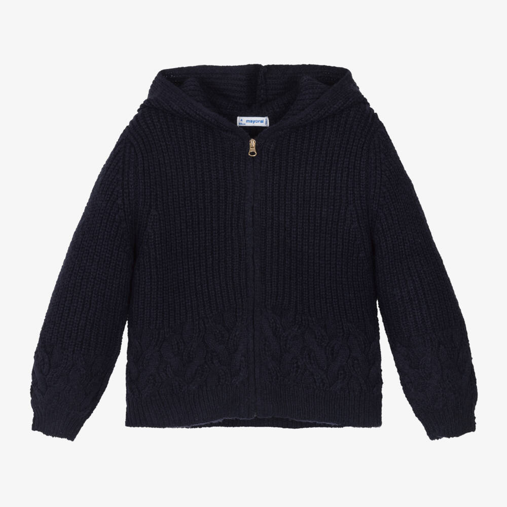 Mayoral-Girls Navy Knit Hooded Top | Childrensalon Outlet