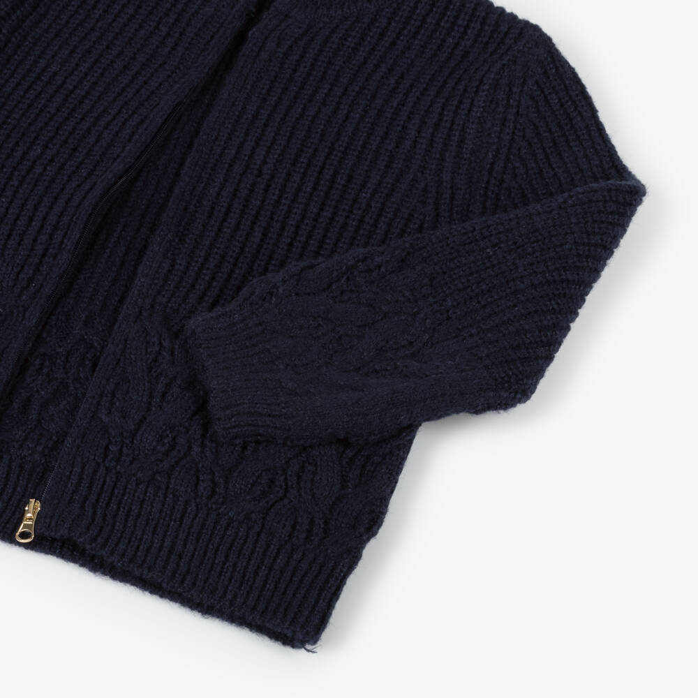 Mayoral-Girls Navy Knit Hooded Top | Childrensalon Outlet