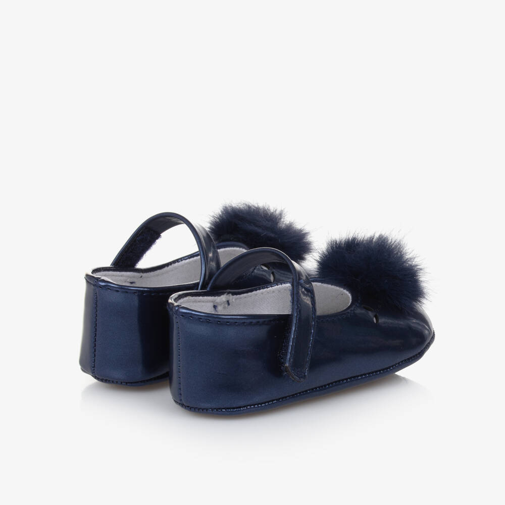 Mayoral Newborn-Girls Navy Pom-Pom Baby Shoes | Childrensalon Outlet