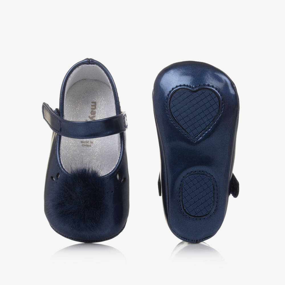 Mayoral Newborn-Girls Navy Pom-Pom Baby Shoes | Childrensalon Outlet