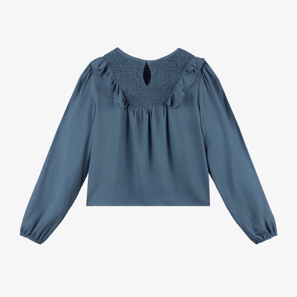Mayoral-Girls Navy Ruffle Viscose Top | Childrensalon Outlet