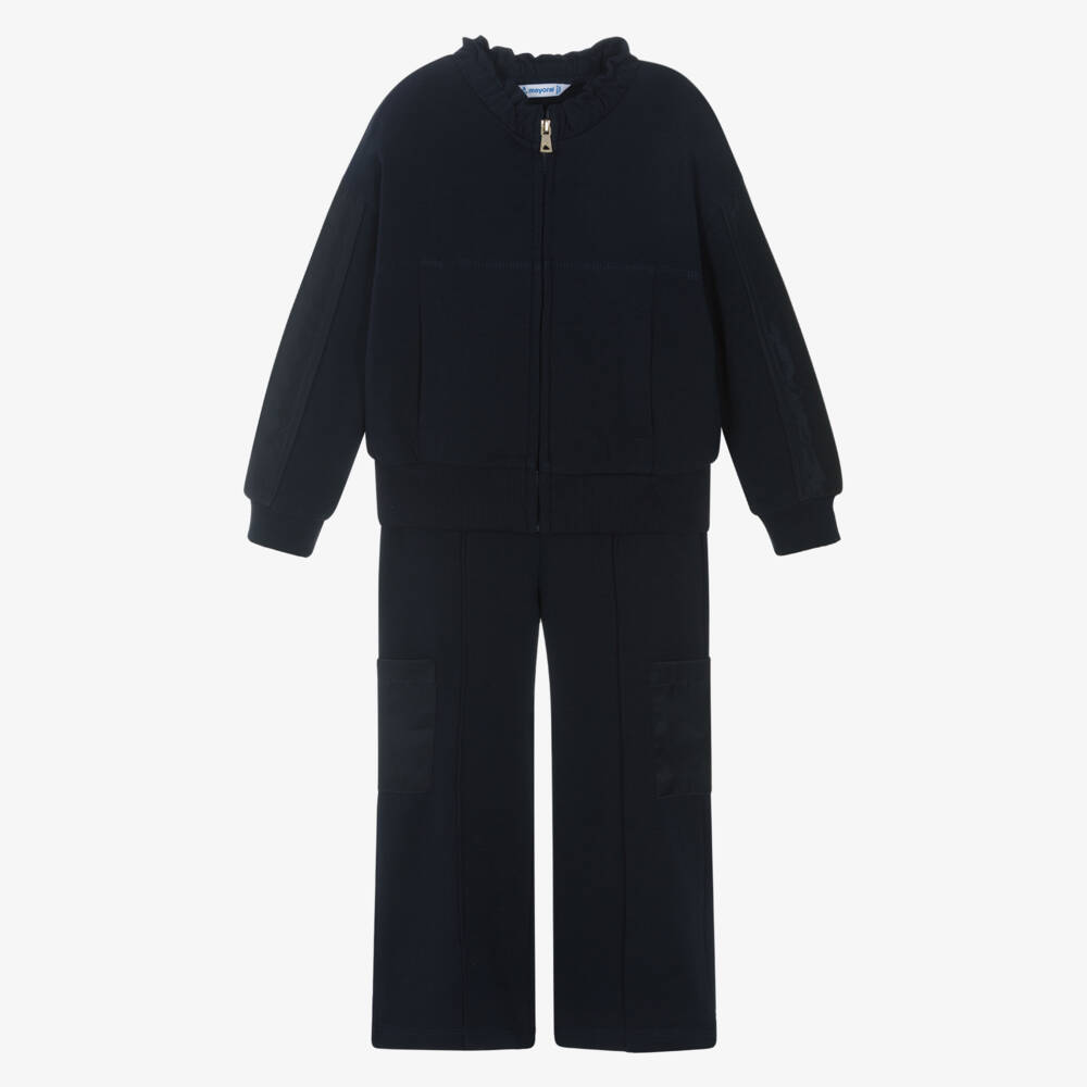 Mayoral-Girls Navy Satin-Trimmed Tracksuit | Childrensalon Outlet