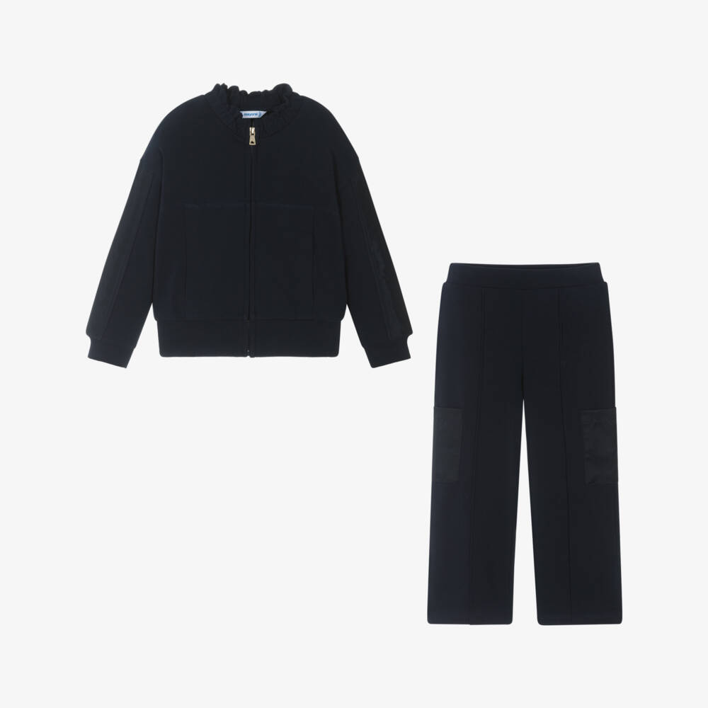 Mayoral-Girls Navy Satin-Trimmed Tracksuit | Childrensalon Outlet