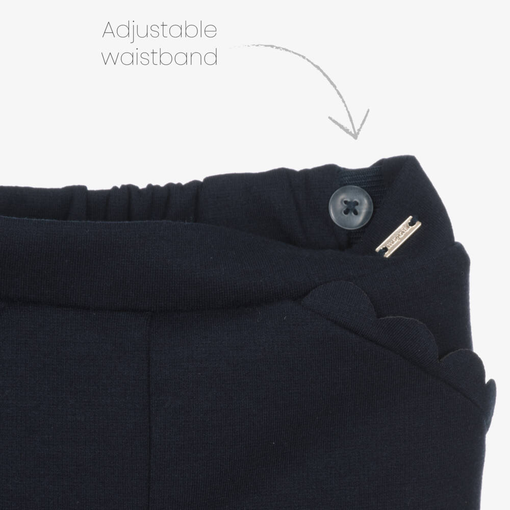 Mayoral-Girls Navy Scalloped Jersey Trousers | Childrensalon Outlet