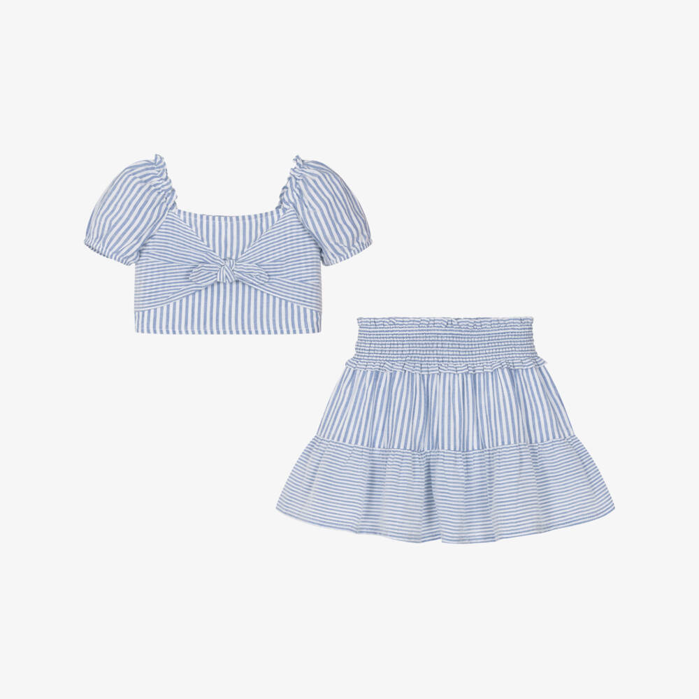 Mayoral-Girls Navy Stripe Cotton Ensemble | Childrensalon Outlet