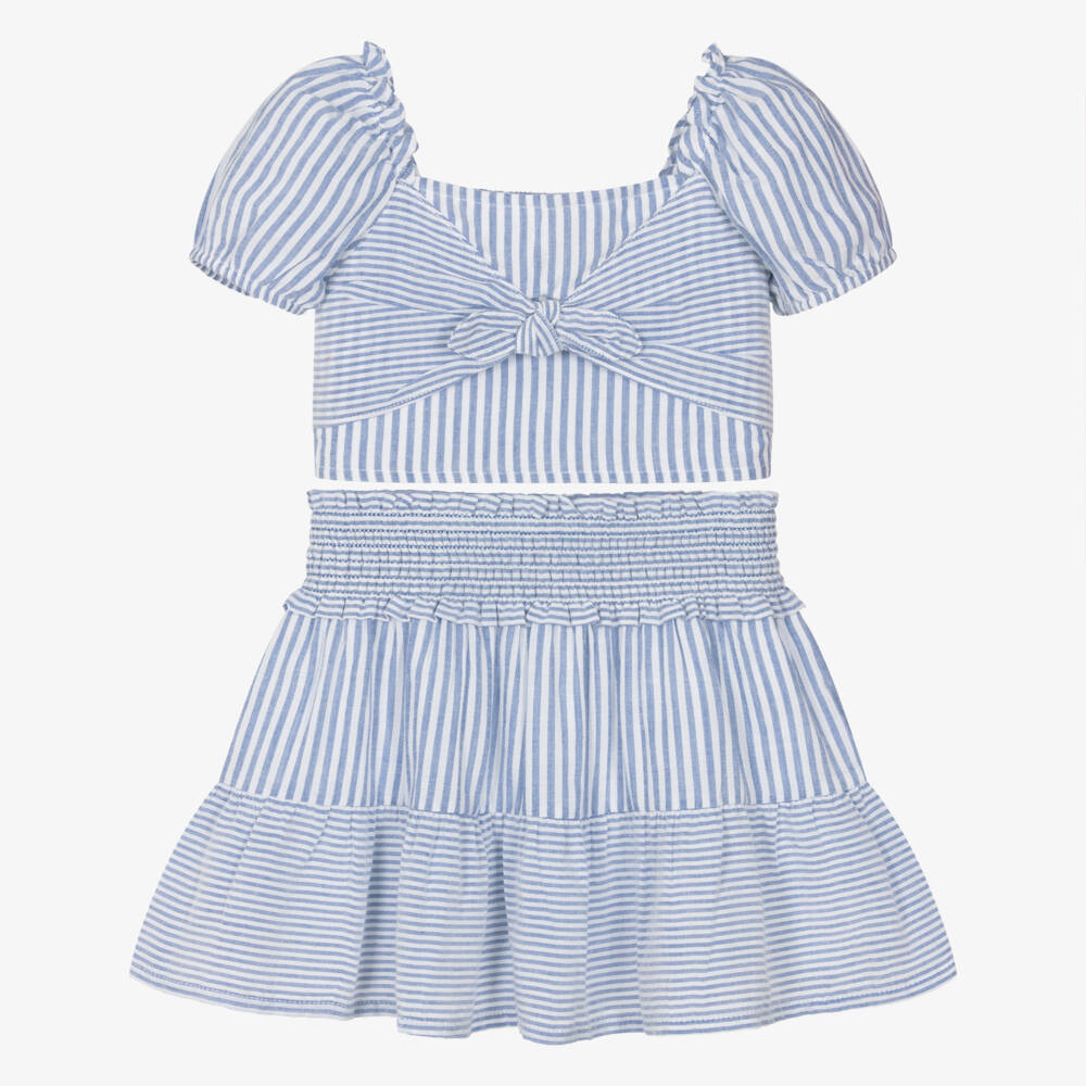 Mayoral-Girls Navy Stripe Cotton Ensemble | Childrensalon Outlet