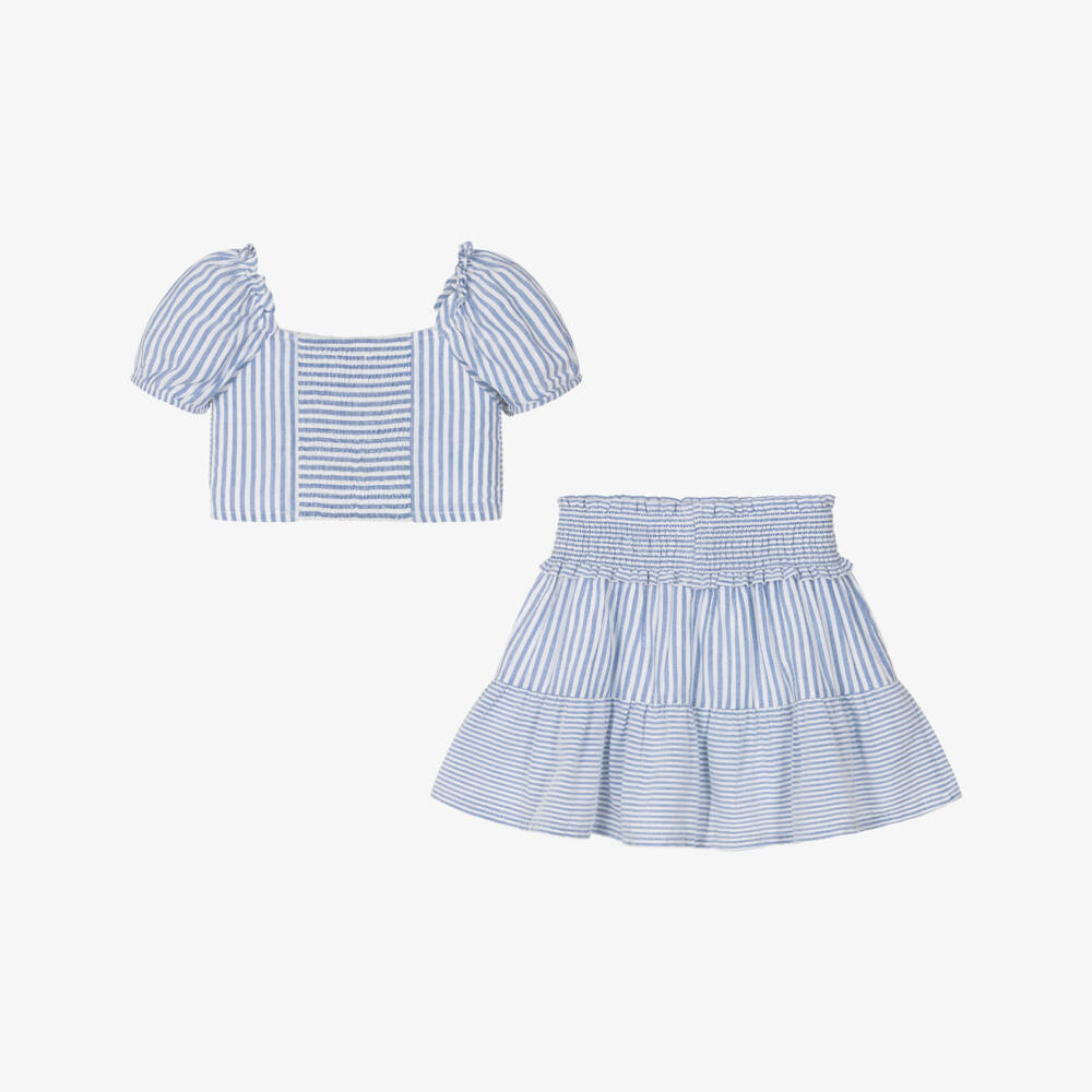 Mayoral-Girls Navy Stripe Cotton Ensemble | Childrensalon Outlet