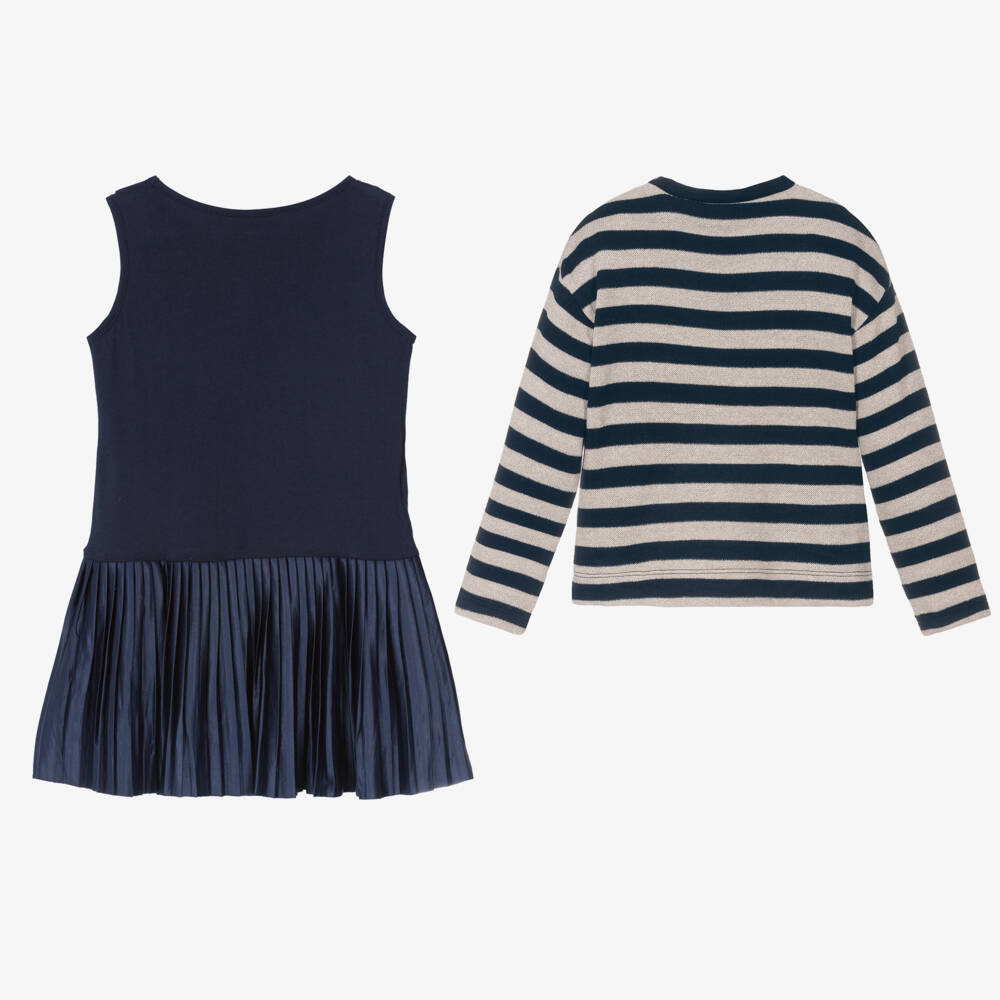 Mayoral-Girls Navy Stripe Dress Ensemble | Childrensalon Outlet