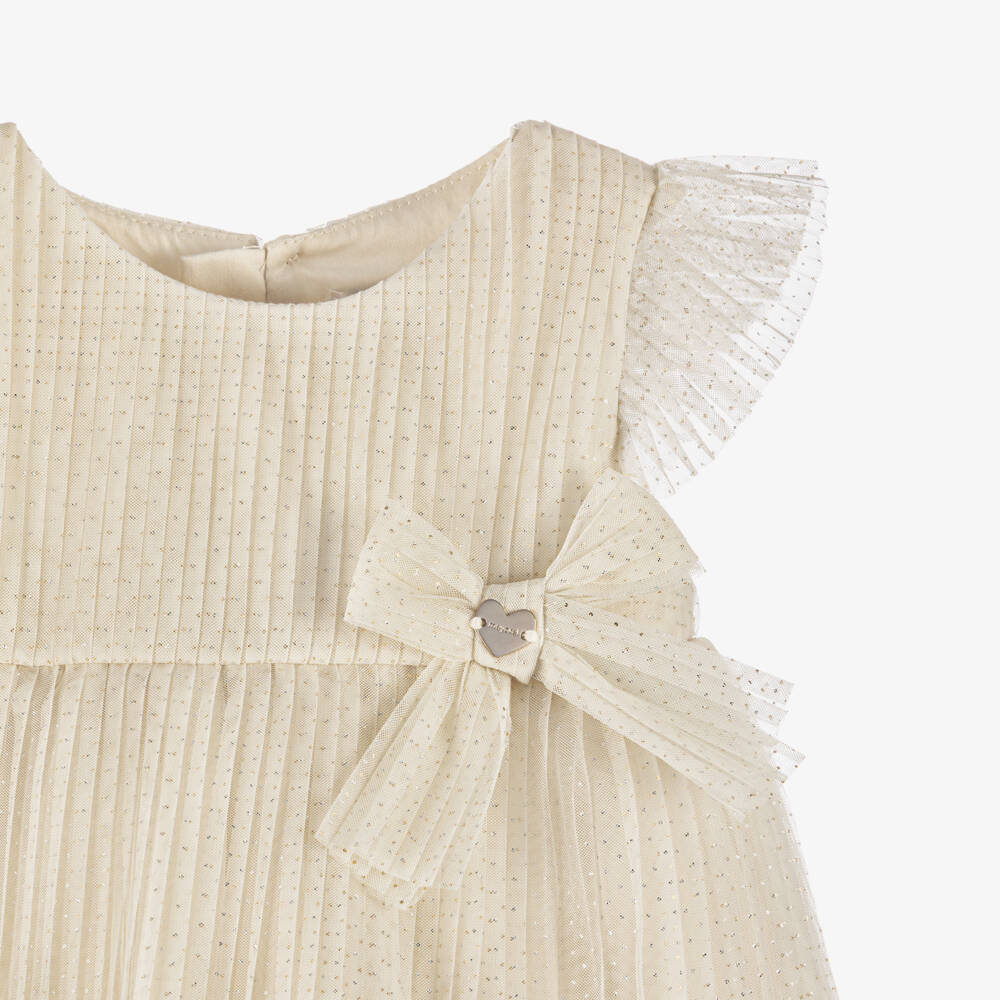 Mayoral-Girls Off-White Tulle Ribbon Frock | Childrensalon Outlet