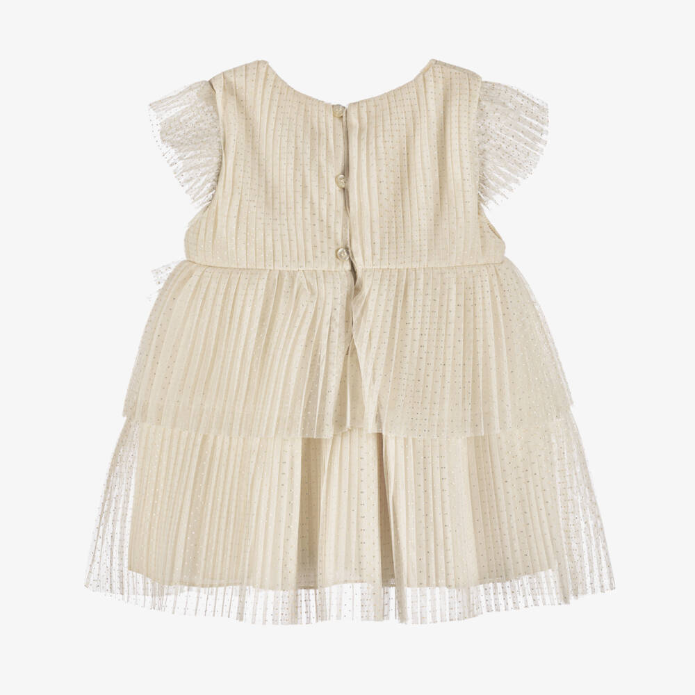 Mayoral-Girls Off-White Tulle Ribbon Frock | Childrensalon Outlet