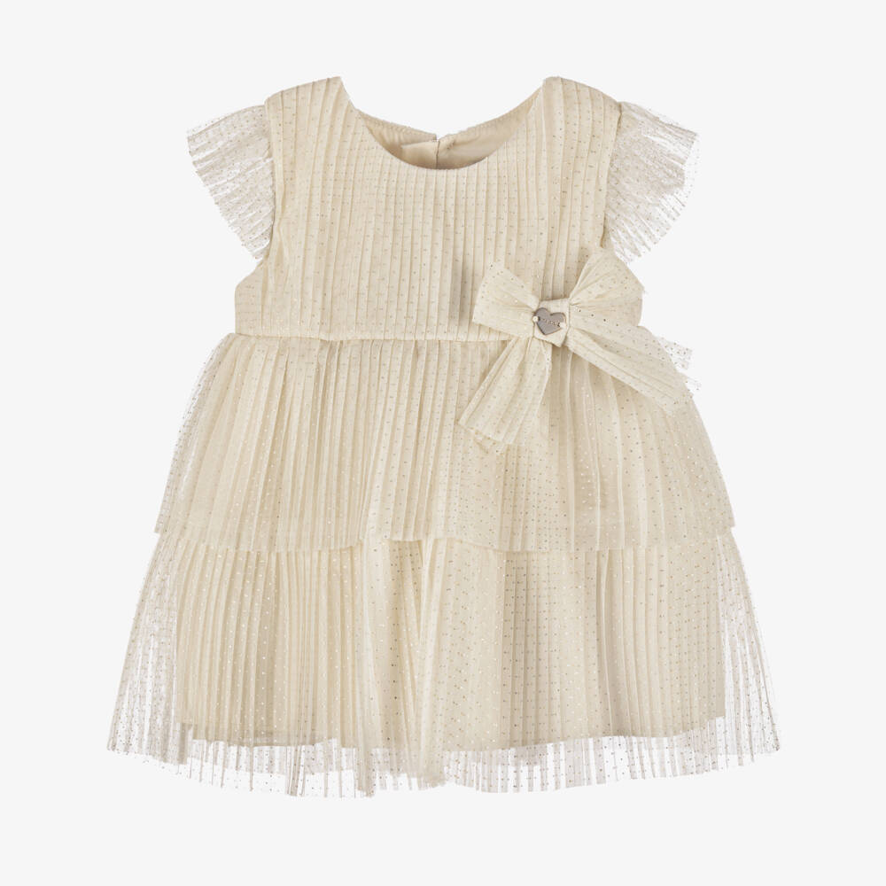 Mayoral-Girls Off-White Tulle Ribbon Frock | Childrensalon Outlet